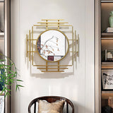 Luxuriöser, stilvoller 3D-geometrischer Wandspiegel aus goldfarbenem Metall, der Wohnkultur überlappt
