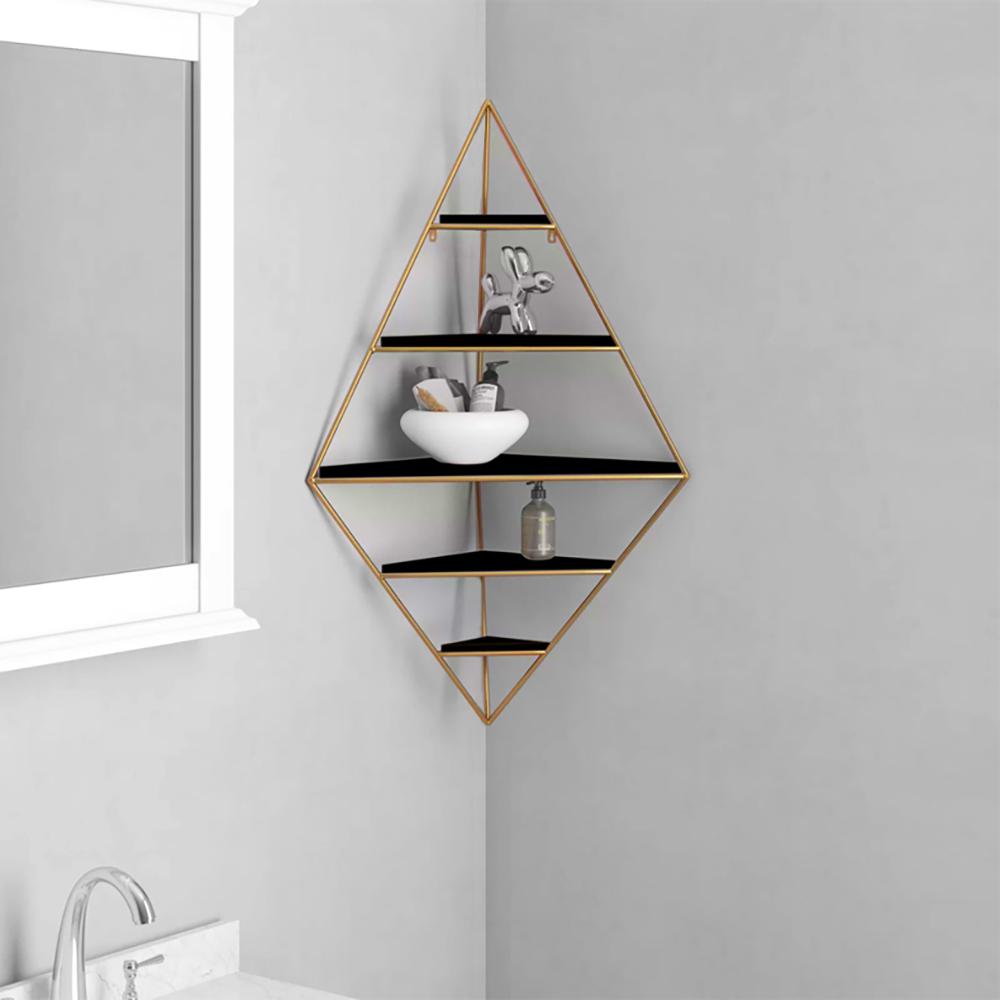 Modern Corner Wall Shelves Triangle Floating Shelves in Gold & White