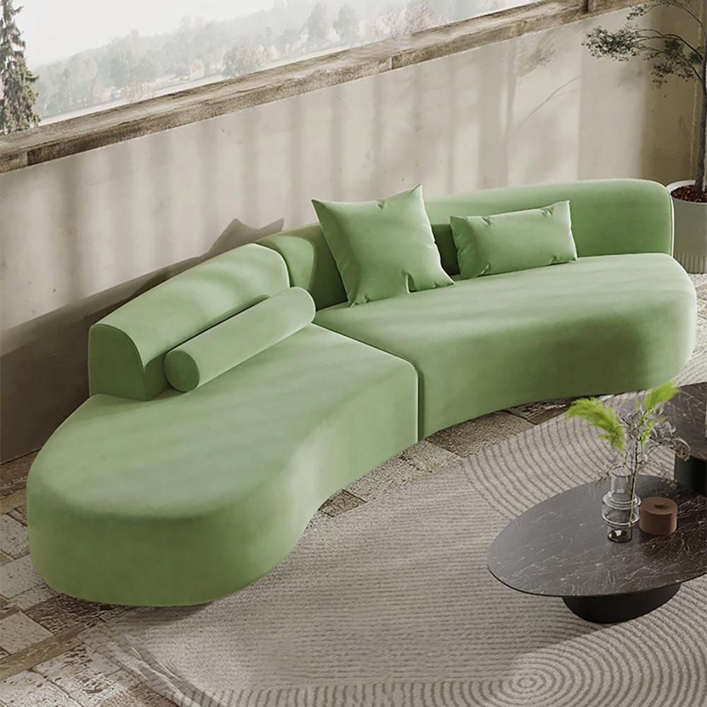 109 Modern Green Curved Velvet Sectional Sofa 4-Seater Couch