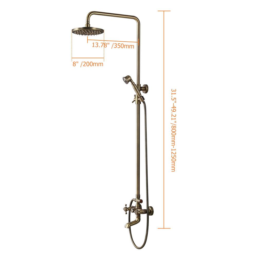 Traditional Rainfall Exposed Shower Fixture with Tub Spout in Antique Brass