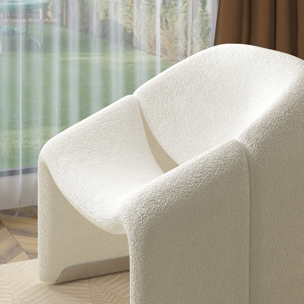 Modern White Boucle Accent Chair Lounge & Chair