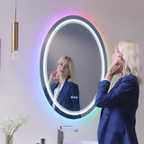 Espejo de pared de baño sin marco LED RGB moderno ovalado de 24 "x 32" antivaho