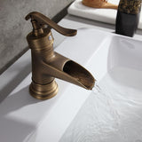 Single Hole Single Handle Waterfall Bathroom Sink Faucet Solid Brass in Antique Brass