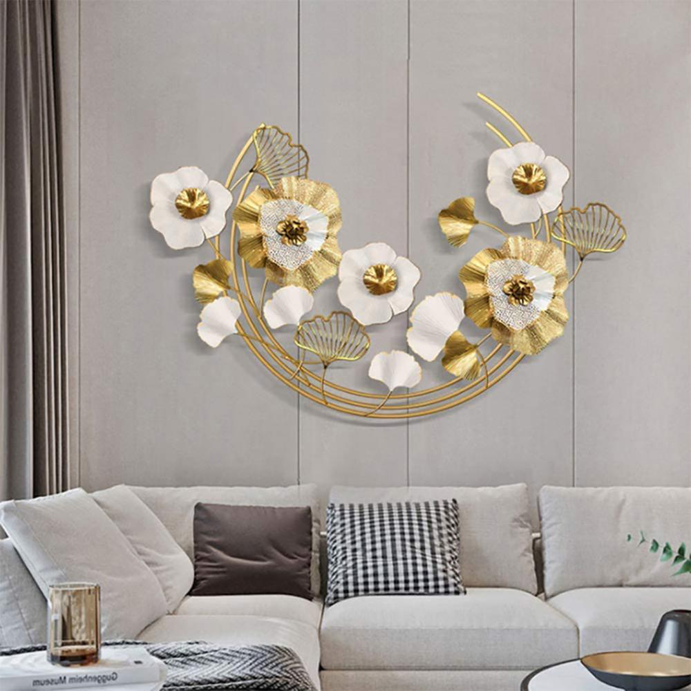 金と白の葉と花を使った豪華な金属製の壁の装飾アート-Wehomz – WEHOMZ