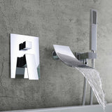 Modern Waterfall Wall-Mount Tub Filler Faucet Single Handle & Handshower in Matte Black