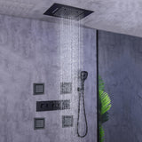 Sistema de ducha termostático LED montado en la pared de 20'' con lluvia en cascada y 4 jets corporales