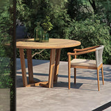 Juego de comedor exterior de teca de 7 piezas Mesa de comedor redonda de madera con 6 sillas en color natural