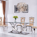 79" Contemporary Rectangle Tempered Glass Top Dining Table