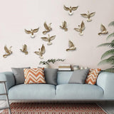 Juego de 6 piezas de pájaros flocados dorados, decoración de pared moderna