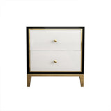 Modern Black & White MDF Nightstand with 2 Drawers and Stainless Steel Leg