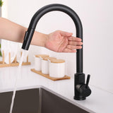 Matte Black Touch Kitchen Faucet Stainless Steel Pull Out Spray Single Handle