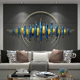 Moderna y creativa decoración de pared de hierro forjado para el hogar, sala de estar, azul y dorado.