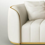 Sofá moderno de 89" tapizado en piel sintética de 3 plazas con patas doradas