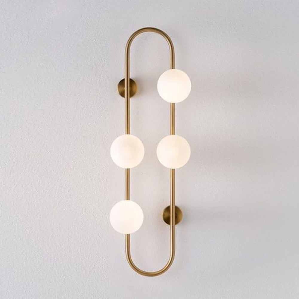 Globe Wall Sconce White Glass 4-Light Wall Lighting Gold Oblong Hanging Rod