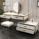 Modern White Makeup Vanity Expandable Dressing Table with Cabinet Mirror&Stool Included