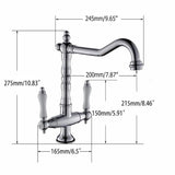 Porcelain Double Handles Single Hole Brass Kitchen Faucet in Polished Chrome