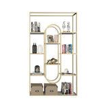 Modern Gold Bookshelf Freestanding Shelves Wood & Metal Open Bookcase-Bookcases &amp; Bookshelves,Furniture,Office Furniture
