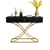 Table de console noire avec tiroir table d'entrée contemporain pour le couloir x base d'or