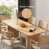 71" Farmhouse Rectangle Dining Table Natural Solid Wood Table for 8 Person Ribbed Leg