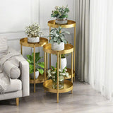 Runder Blumenständer aus Metall, 2-stufiger goldener Blumentopfständer für drinnen und draußen in klein