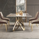 63" Contemporary Dining Table for 6 Seaters with Stone Top & Double Pedestal