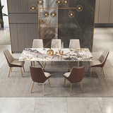 63" Contemporary Dining Table for 6 Seaters with Stone Top & Double Pedestal