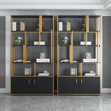 78" 5-stöckiges schwarzes Bücherregal mit Türen Aufbewahrungsschrank Goldrahmen
