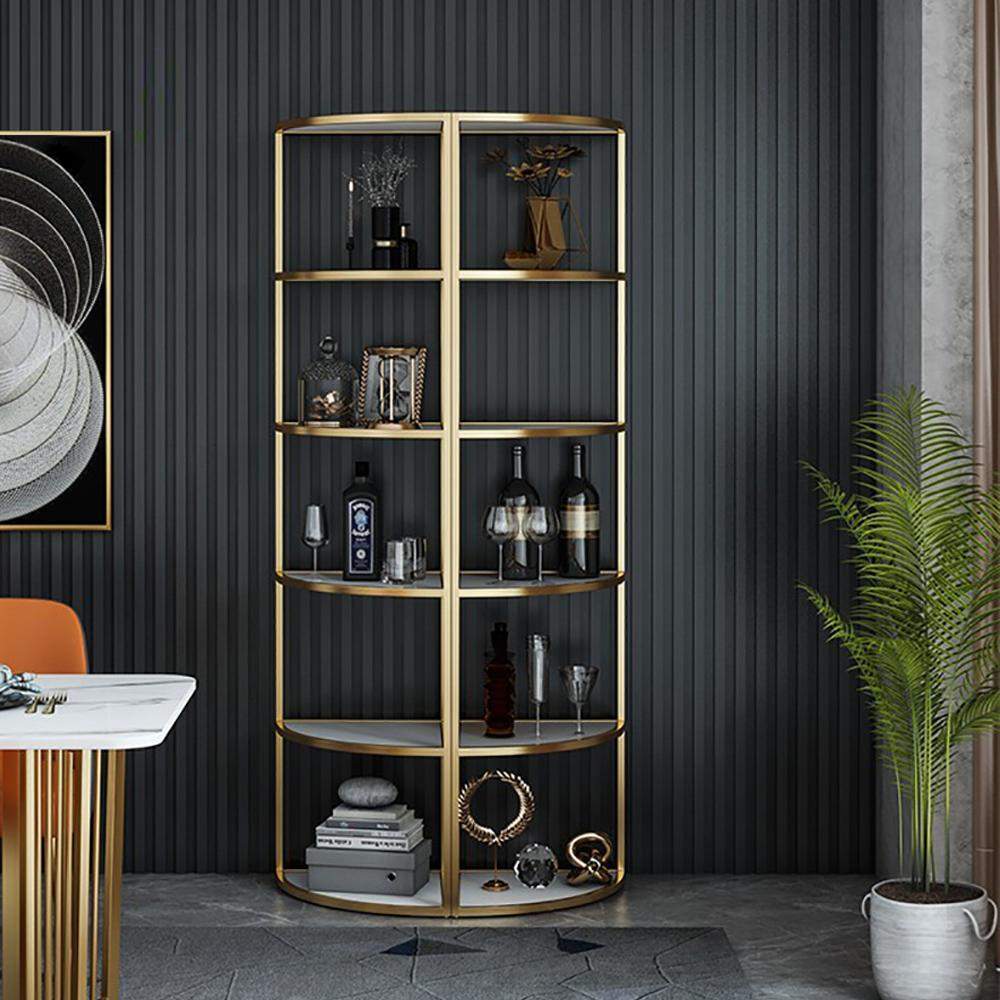 6-Tier Modern Fan-Shaped Shelves Standing Corner Shelf in White&Gold-Bookcases &amp; Bookshelves,Furniture,Office Furniture