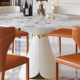 Weißer runder Esstisch mit Steinplatte Goldener Edelstahlrahmen-Sockel-Esstisch