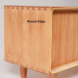 39.4" Rustic Storage Bench with Storage Sliding Doors Adjustable Shelf Natural Pine Wood
