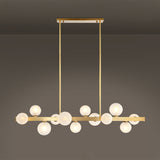 White Globe Shade 12-Light Linear Island Light in Gold