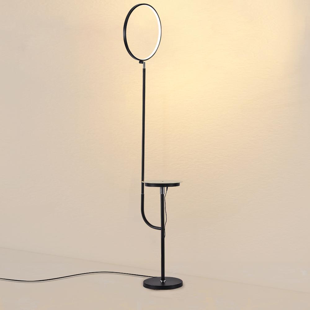 Modern Black Adjustable Floor Lamp LED Standing Reading Light with Glass Shelf