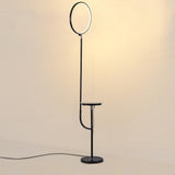 Lámpara de pie ajustable negra moderna Luz de lectura de pie LED con estante de vidrio