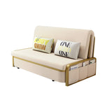 Sofá cama convertible moderno con tapizado de terciopelo con almacenaje en beige y dorado