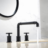 Ruth Industrial Pipe Matte Black Bathroom Widespread Sink Faucet Double Handles