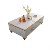 51.2" Modern Marble Coffee Table & Storage Drawers Gold Stainless Steel Legs-Richsoul-Coffee Tables,Furniture,Living Room Furniture