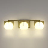 Aplique de pared para baño con forma de globo blanco de 3 luces, aplique de pared de tocador de metal en dorado