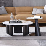 Contemporary Round Stone-top Coffee Table & Side Table Set of 2 with Marble Look-Richsoul-Coffee Tables,Furniture,Living Room Furniture