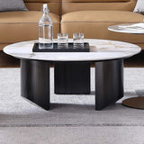 Contemporary Round Stone-top Coffee Table & Side Table Set of 2 with Marble Look-Richsoul-Coffee Tables,Furniture,Living Room Furniture