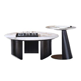 Contemporary Round Stone-top Coffee Table & Side Table Set of 2 with Marble Look-Richsoul-Coffee Tables,Furniture,Living Room Furniture