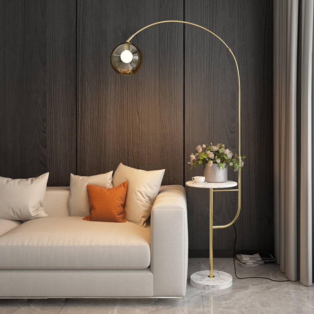 Modern End Table Arc Floor Lamp with Wireless Charger & USB Charging Port