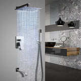 Dree - Juego de ducha de níquel cepillado con LED de 10" con ducha de mano y juego combinado de ducha con caño para bañera