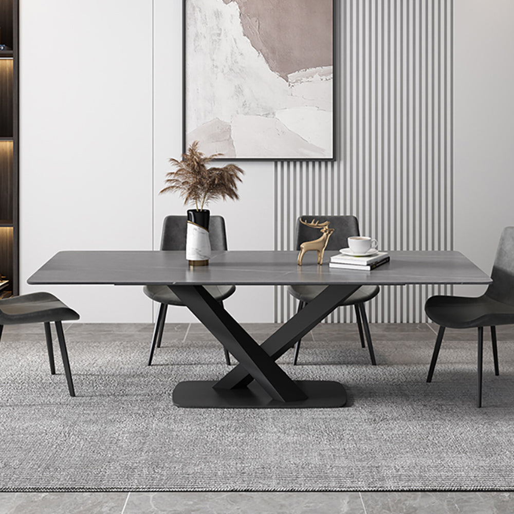 47.2" Modern Rectangle Stone Top Dining Table with Carbon Steel Base