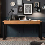 47.2" Modern Wooden Natural & Black Office Desk with Drawers & Metal Legs-Desks,Furniture,Office Furniture