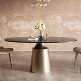 63" Modern Oval Stone Dining Table with Bronze Carbon Steel Base