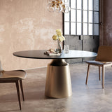 63" Modern Oval Stone Dining Table with Bronze Carbon Steel Base