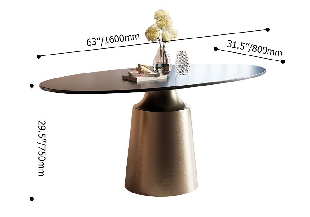 63" Modern Oval Stone Dining Table with Bronze Carbon Steel Base