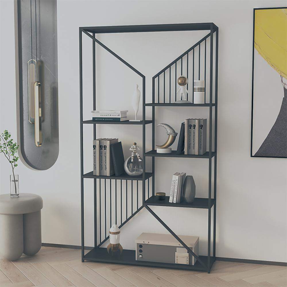 70.9" Symmetrical Metal Matt Black Bookshelf Bookcase in 6 Shelves-Bookcases &amp; Bookshelves,Furniture,Office Furniture