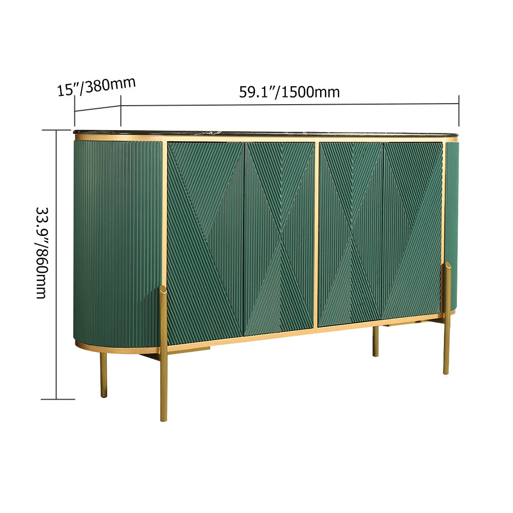 Green Sideboard Buffet Oval Faux Marble Top 59" Sideboard Cabinet 4 Doors & Shelves