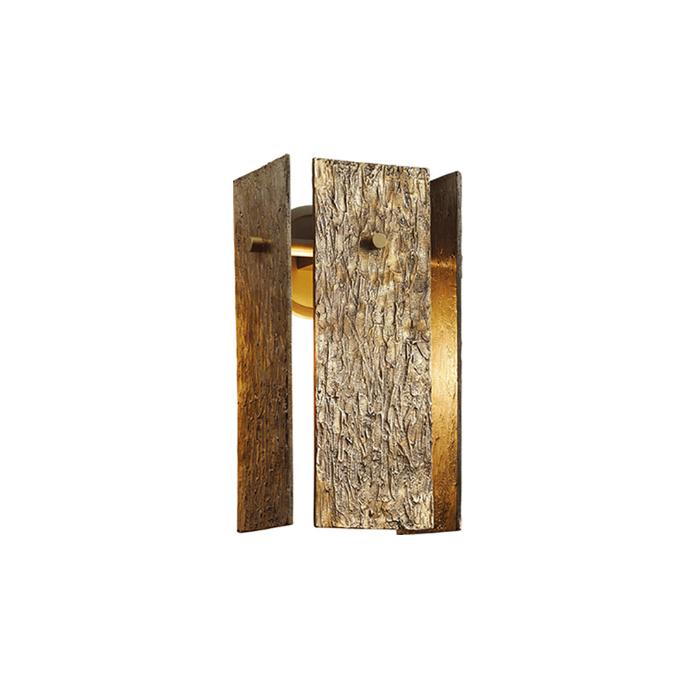 1-Light Rectangular Wall Sconce with Bark Texture in Brass